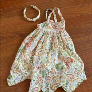 Haute Hippie Girls White Dress with Green and Orange Floral Accents & Headband